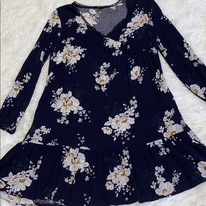 Navy dress with with white flowers